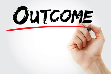 Hand writing Outcome with marker, business concept