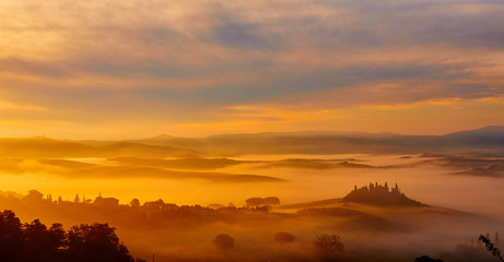 Beautiful view of green fields in Tuscany