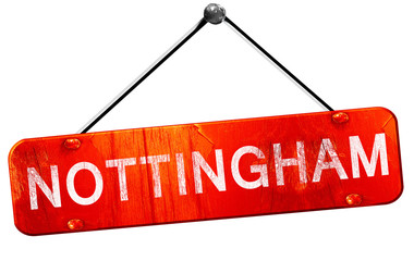 Nottingham, 3D rendering, a red hanging sign