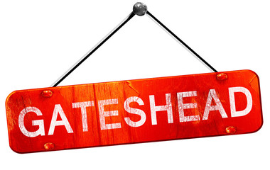 Gateshead, 3D rendering, a red hanging sign