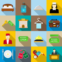 Hotel icons set, flat style