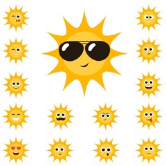cartoon sun set with funny smiley faces