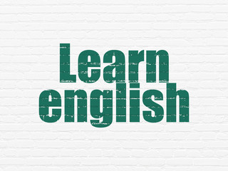 Obraz premium Studying concept: Learn English on wall background