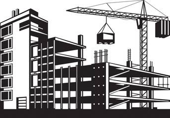 Building in various stages of construction - vector illustration