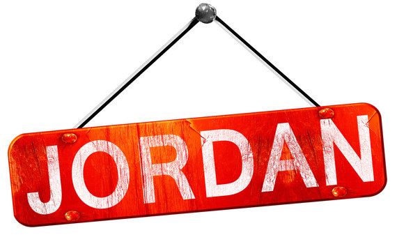 Jordan, 3D rendering, a red hanging sign