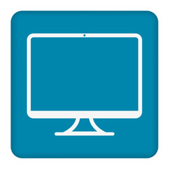 Computer widescreen monitor sign icon. White flat icon.
