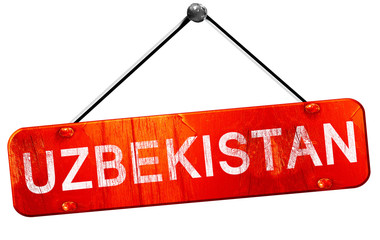 Uzbekistan, 3D rendering, a red hanging sign