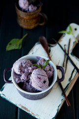 Homemade bilberry ice cream
