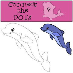 Educational games for kids: Connect the dots. Little cute dolphin swims and smiles.