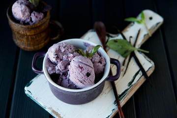 Homemade bilberry ice cream
