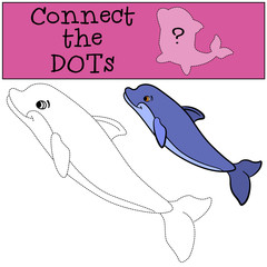 Educational games for kids: Connect the dots. Little cute dolphin swims and smiles.