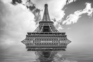 Flood illustration with Eiffel tower, Paris France