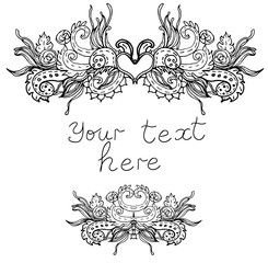 Symmetric desaturated pattern. Black and white. Elements for cards and books.