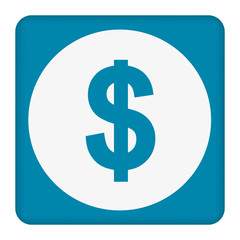 Dollar vector icon. dollar icon is drawn with blue and white colors on blue background.