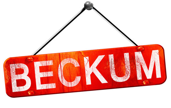 Beckum, 3D rendering, a red hanging sign