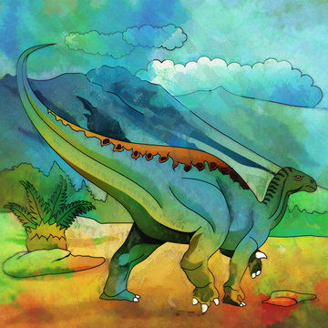 Dinosaur in the habitat. Illustration Of Plateosaur