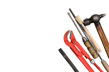 set of instruments with text space isolated on a white background