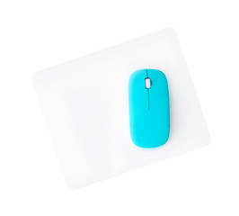 white pad with blue mouse isolated on a white background