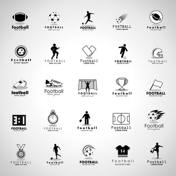 Football Icon Set - Isolated On Gray Background. Vector Illustration, Graphic Design.For Web, Websites, Print, Presentation Templates, Mobile Applications And Promotional Materials