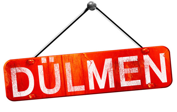 Dulmen, 3D rendering, a red hanging sign