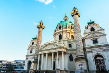 Fototapeta na wymiar St Charles Church in the morning, Vienna, Austria