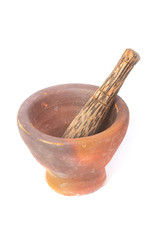 Mortar with pestle ,Thai handicraft souvenir on a white backgrou