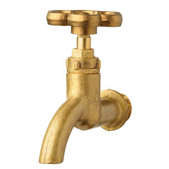 Vintage brass water tap isolated on white