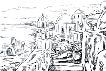 Sketch illustration the greek town.