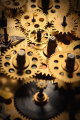 Vintage gears and cogs from old mechanism macro