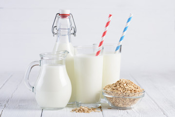 Milk and oatmeal still life