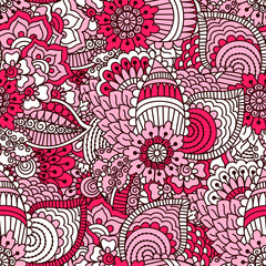 Hand drawn seamless pattern with floral elements.