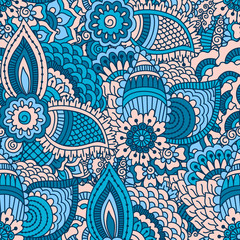 Hand drawn seamless pattern with floral elements.