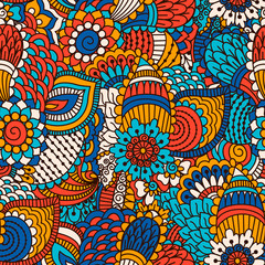 Hand drawn seamless pattern with floral elements.