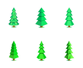 Obraz premium Set different low polygon 3D fir-trees isolated on white background. Stylized ecologic nature collection