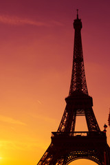 Fototapeta na wymiar Eiffel Tower silhouette at sunset in Paris France