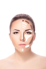 Contouring.Make up woman face.