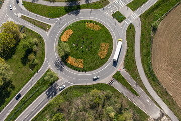 aerial view of roundabout in the city