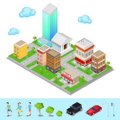 Isometric City. Modern City District. Vector illustration