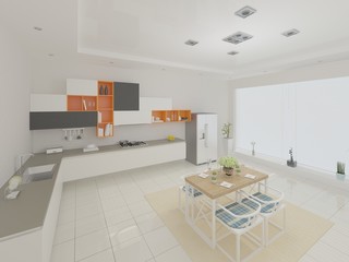 Funtsionalnost convenient kitchen with a large window.