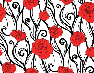 Seamless texture with roses and vines on a white background. Vector background for scrapbooking and your creativity