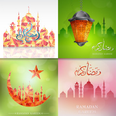 Set of greeting card designs for holy Islamic month Ramadan (Ramadan Kareem translation: Bless You During The Holy Month)