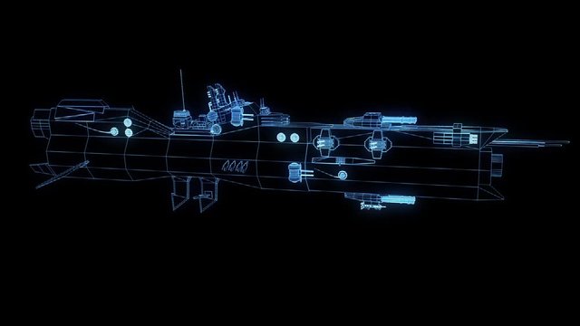 Futuristic Spaceship Destroyer Hologram Wireframe in Motion. Nice 3D Render
