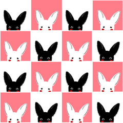 Black White Pink Rabbit Chess board Background Vector Illustration