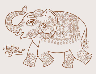 original stylized ethnic indian elephant pattern drawing and han