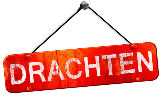 Drachten, 3D rendering, a red hanging sign