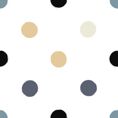 Cute vector geometric seamless pattern. Brush strokes. Polka dots.