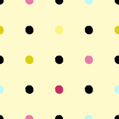 Cute vector geometric seamless pattern. Brush strokes. Polka dots.