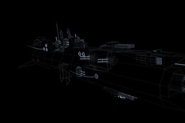Futuristic Spaceship Destroyer Hologram Wireframe in Motion. Nice 3D Render
