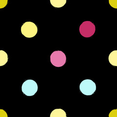 Cute vector geometric seamless pattern. Brush strokes. Polka dots.