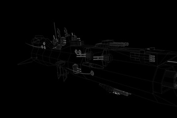 Futuristic Spaceship Destroyer Hologram Wireframe in Motion. Nice 3D Render
